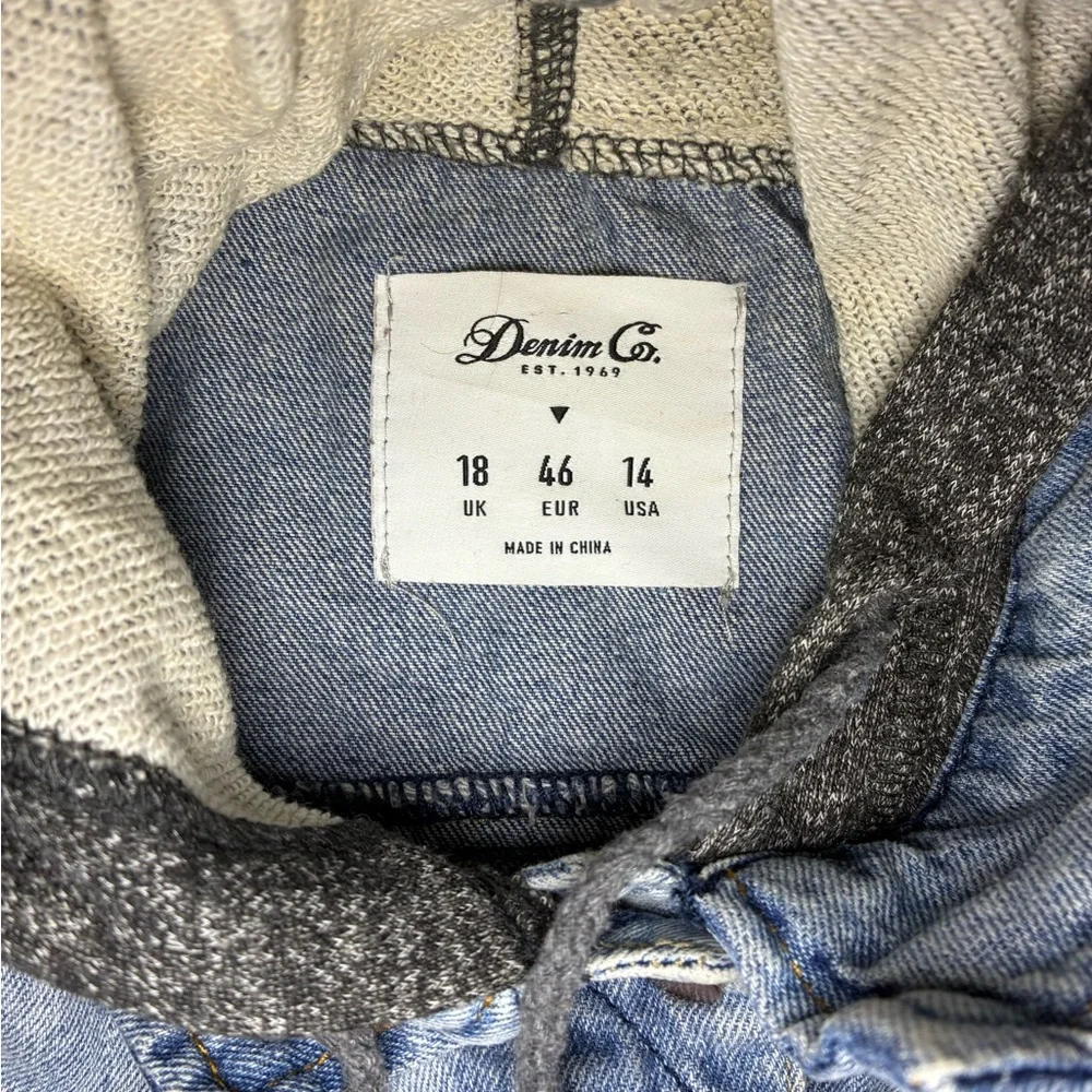 Denim Co Kids Mixed Media Jean Jacket‎ Hoodie Light Wash Grey Size 14